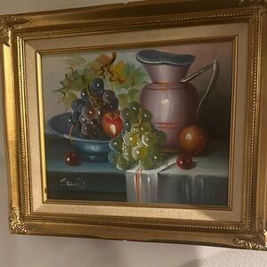 Classic Still Life Painting with Gold Frame